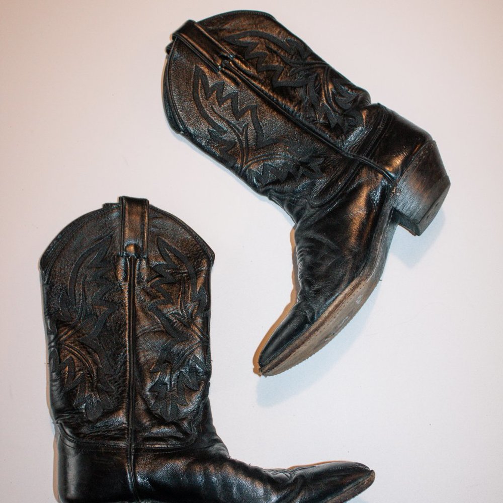 Black Leather Cowboy Boots
